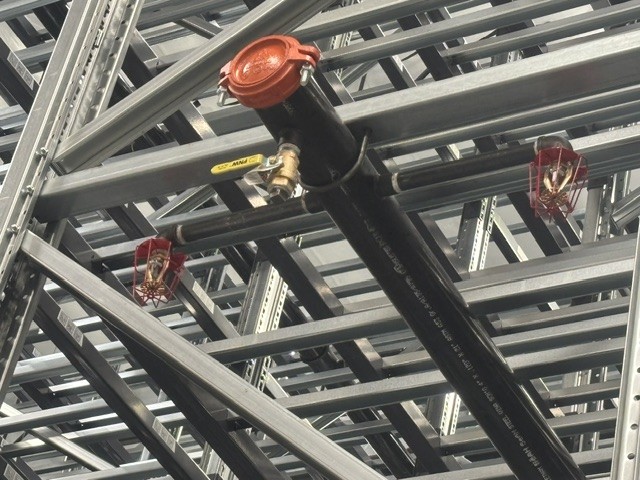 In-rack fire sprinkler piping installed in a Southern California warehouse